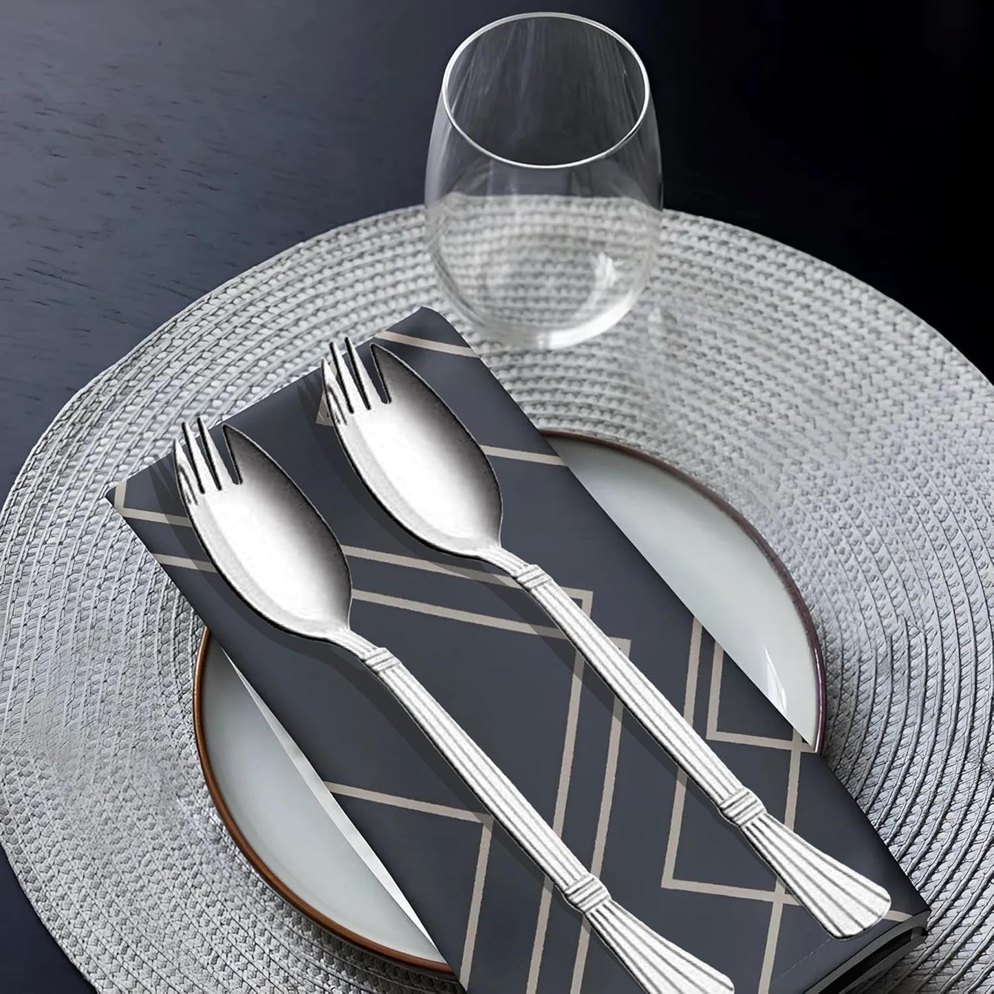 12 Pcs Stainless Steel Spork Set | 3-in-1 Spoon Fork Combo for Soup & Noodles