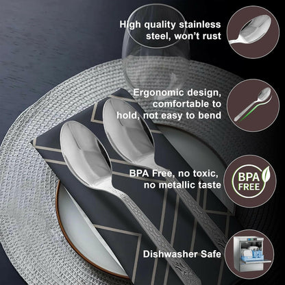 12 Pieces Stainless Steel Dinner Spoon | 15.5cm Long Cutlery, Silver
