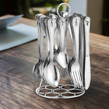25-Piece Imperio Stainless Steel Cutlery Set with Stand | Spoons, Forks & Knives, Silver
