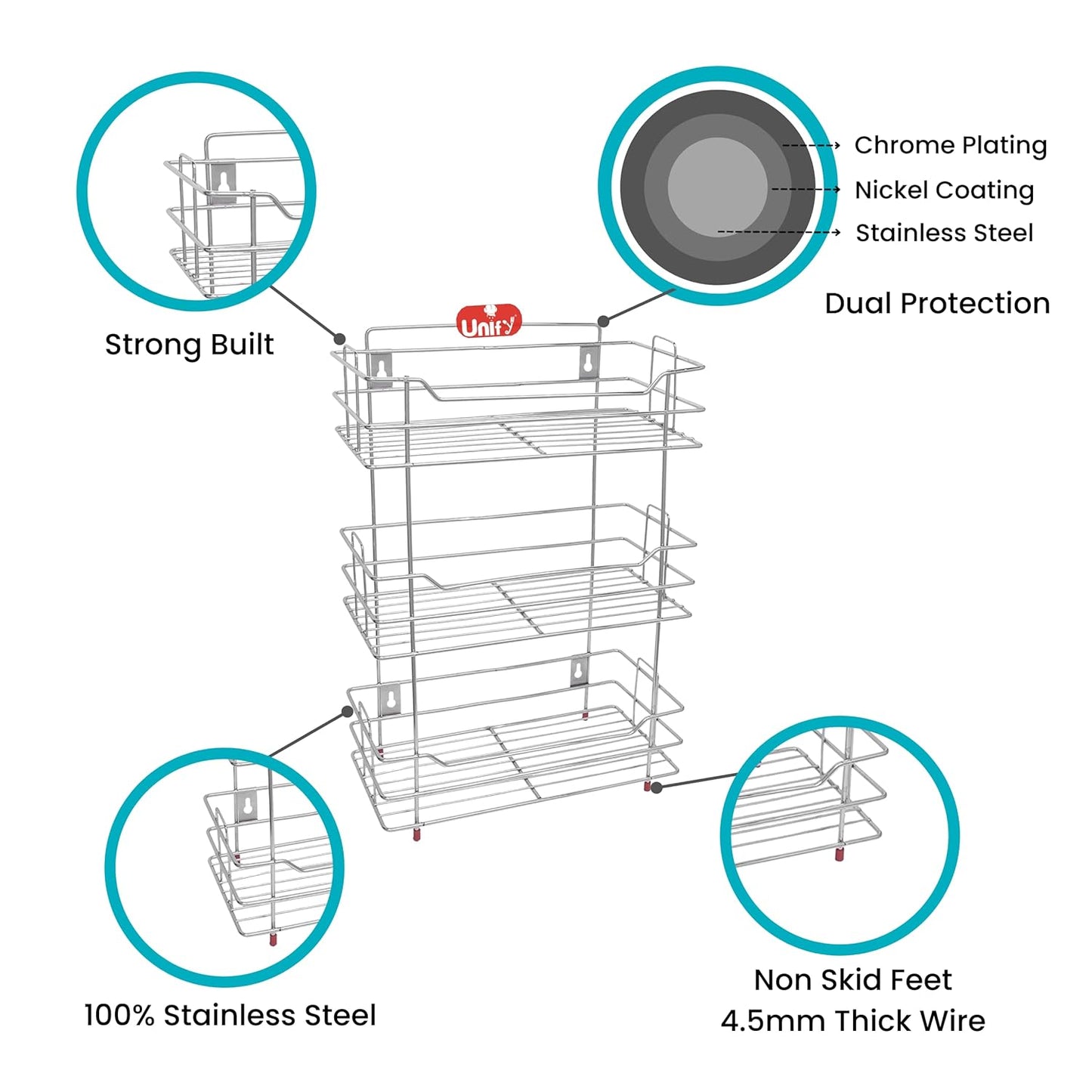 3 Tier Stainless Steel Kitchen Rack | Multipurpose Storage Shelf Silver