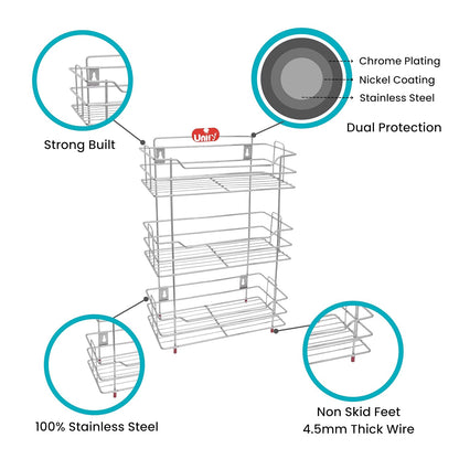 3 Tier Stainless Steel Kitchen Rack | Multipurpose Storage Shelf Silver