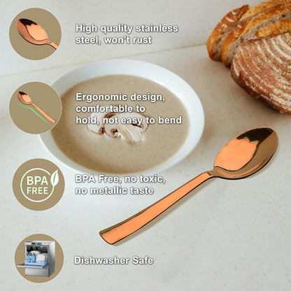 6 Pcs Stainless Steel Rose Gold Dinner Spoon Set – 16cm, Premium Spoons for Home & Kitchen, Luxury Tableware, Housewarming Gift, Set of 6
