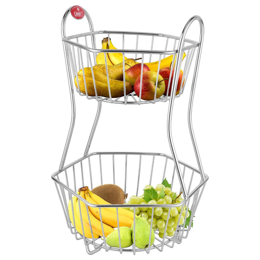 2-Tier Stainless Steel Fruit Basket – Hexagonal, Kitchen & Dining Table Stand