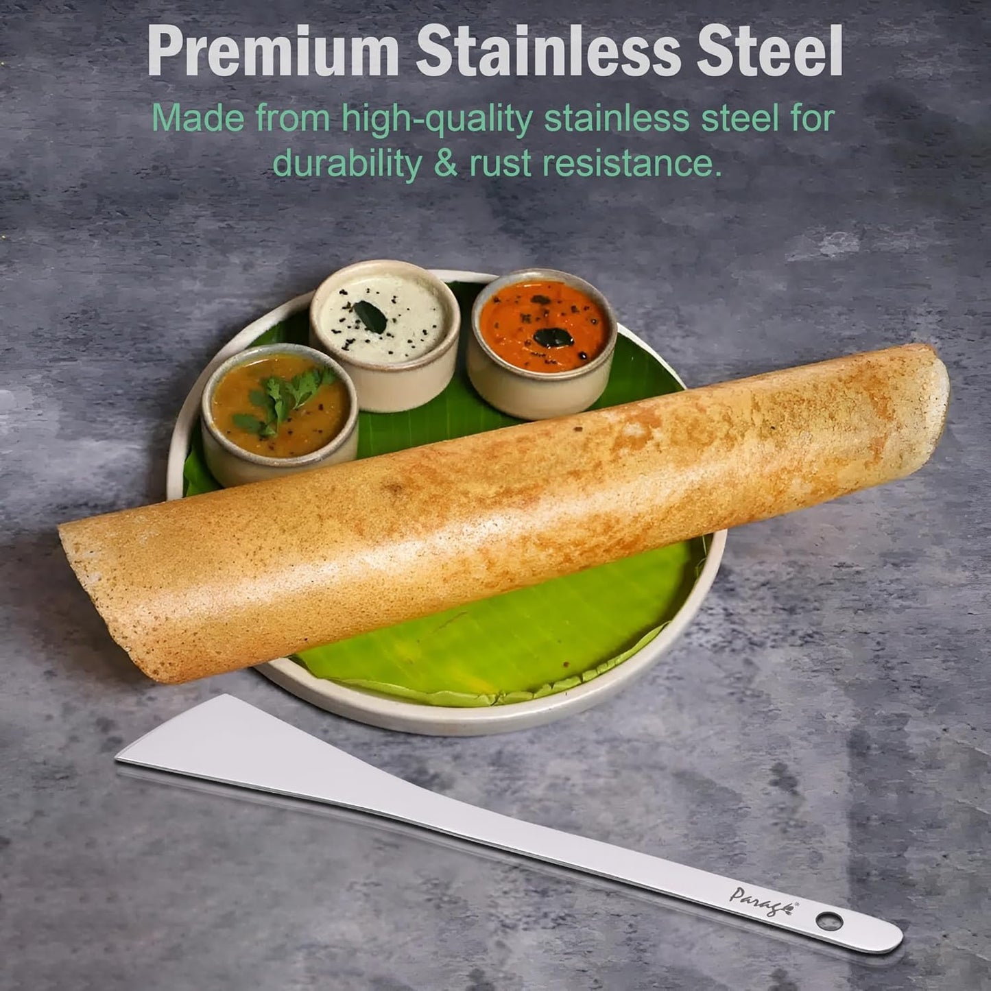 Stainless Steel Dosa Turner, 31.5 cm Heavy Gauge (1.8 mm) – Plain Spatula for Cooking Dosa, Chilla, Omelette, Silver Finish