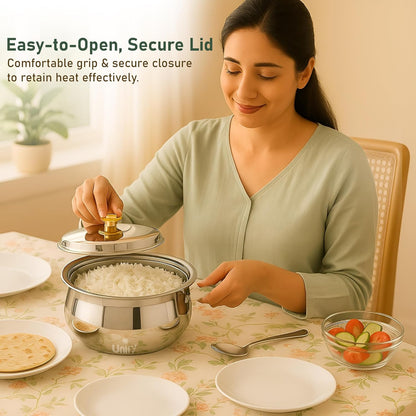 Metra Stainless Steel Insulated Casserole 1600ml | PVD Gold Handle Hot Pot | Keeps Food Fresh & Warm