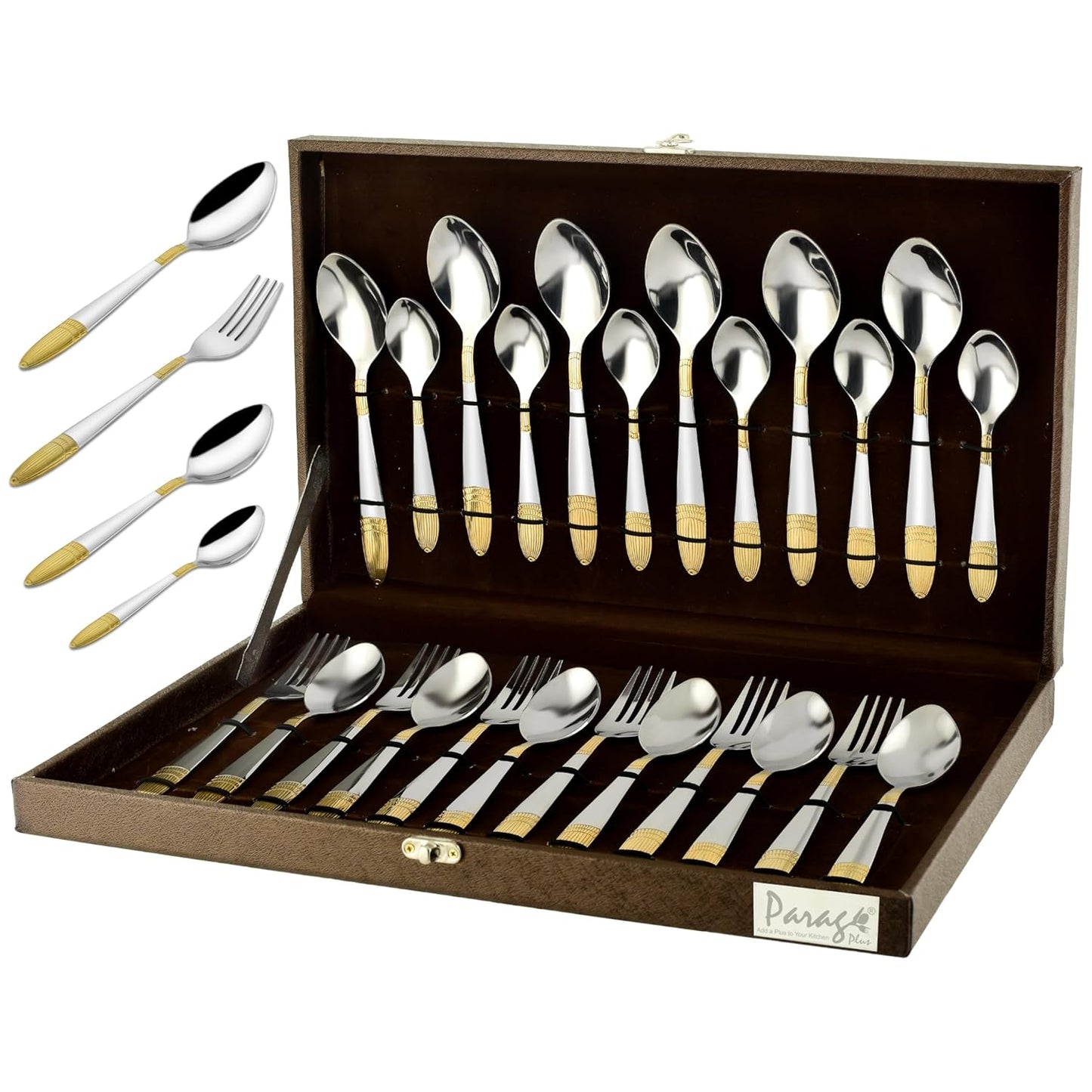 24pc Stainless Steel Golden Cutlery | Gift Box | Ivory Design