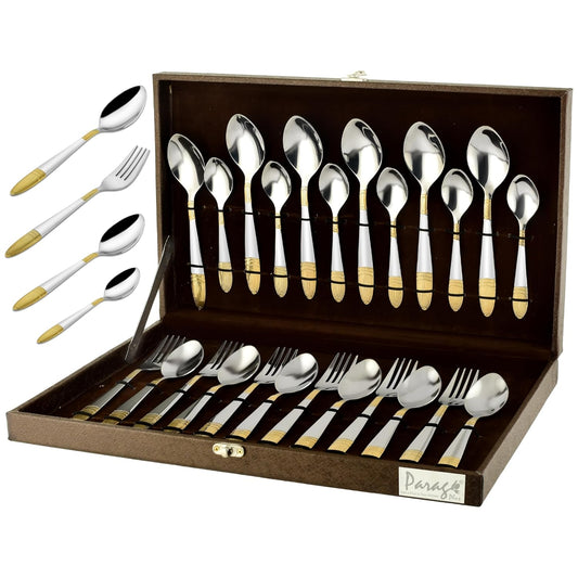24pc Stainless Steel Golden Cutlery | Gift Box | Ivory Design