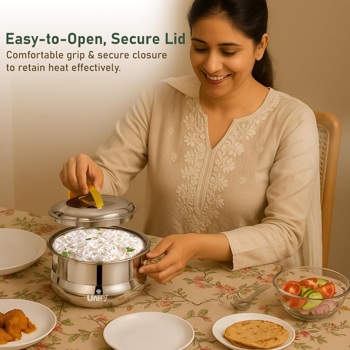 Lumia Stainless Steel Insulated Casserole 2200ml | 3-Layer Thermal Hot Pot | Mirror Finish, Premium Serveware