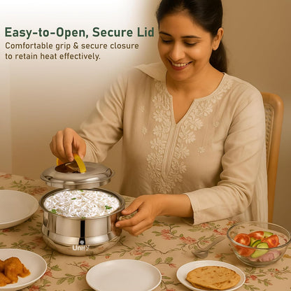 Lumia Stainless Steel Insulated Casserole 2200ml | 3-Layer Thermal Hot Pot | Mirror Finish, Premium Serveware