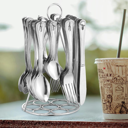 25-Piece Imperio Stainless Steel Cutlery Set with Stand | Spoons, Forks & Knives, Silver