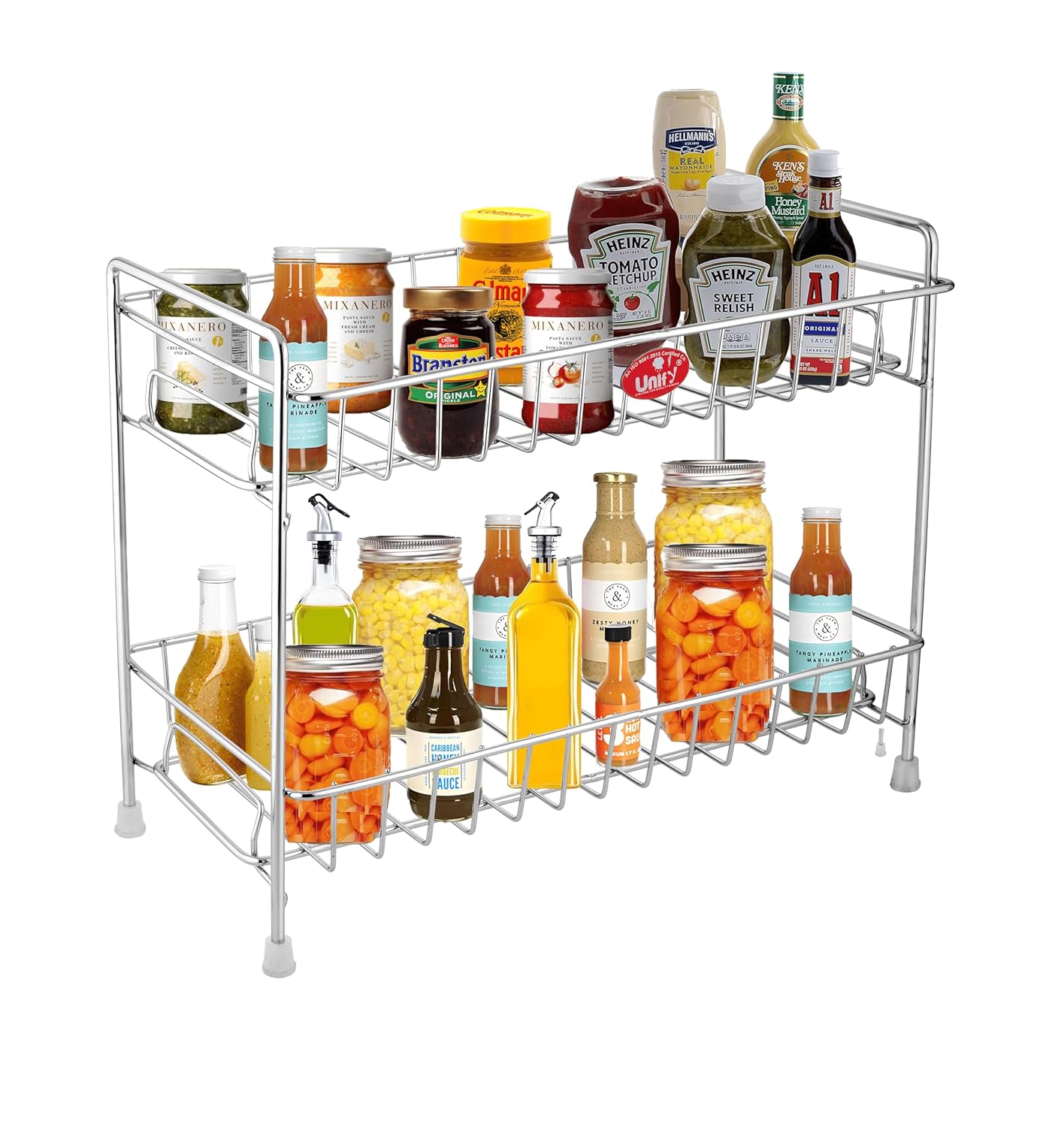 Stainless Steel 2 Tier Kitchen Countertop Spice Rack Organizer with Shelf Liner for Kitchen, Cabinet & Pantry (Rectangle)