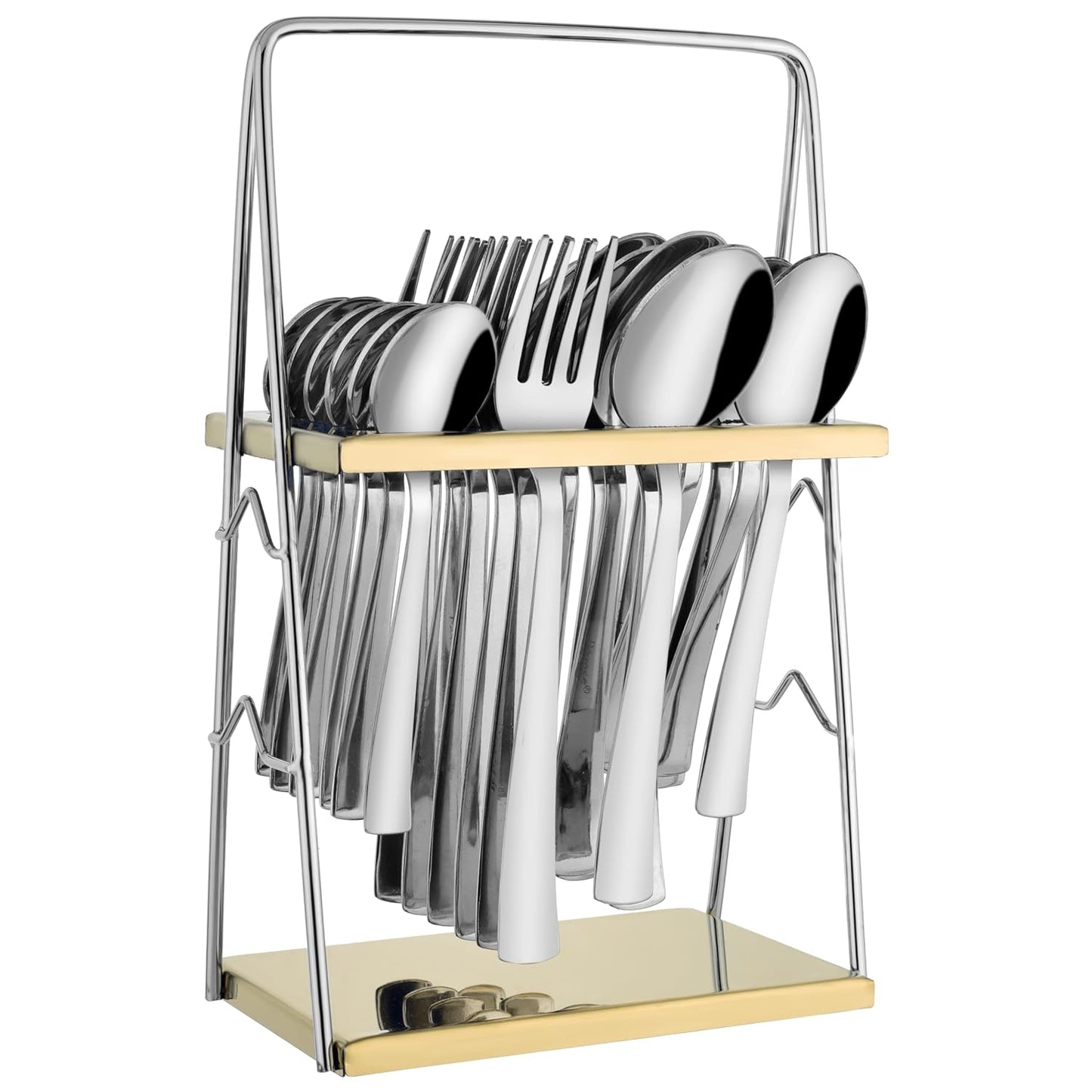 25 Pieces Regal Premium Stainless Steel Cutlery Set with Stand – Includes 6 Table Forks, 6 Table Spoons, 6 Dinner Spoons, 6 Tea Spoons, Stylish Spoon Set for Dining Table