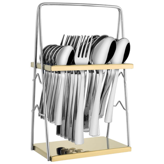 25 Pieces Regal Premium Stainless Steel Cutlery Set with Stand – Includes 6 Table Forks, 6 Table Spoons, 6 Dinner Spoons, 6 Tea Spoons, Stylish Spoon Set for Dining Table
