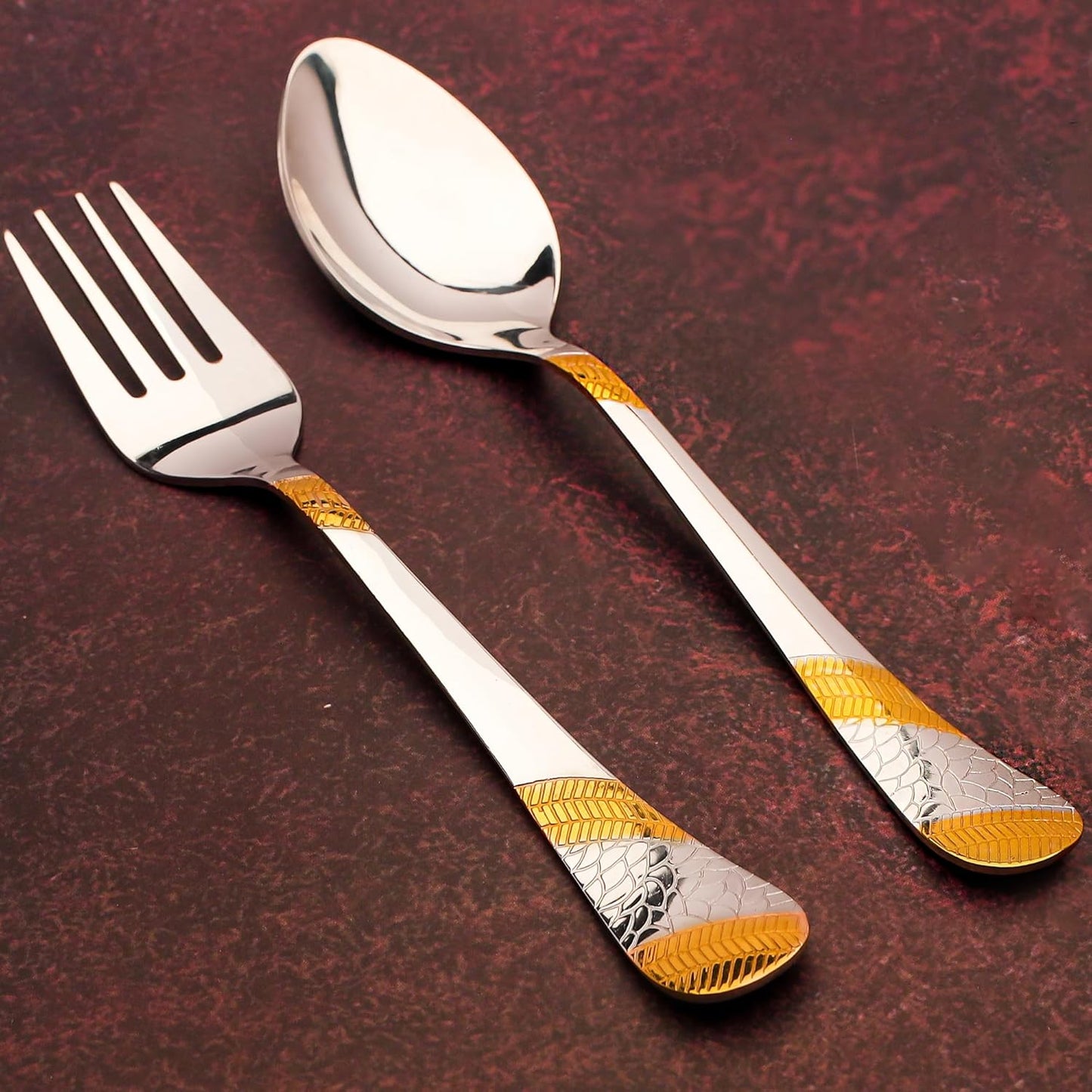 12pc Stainless Steel 24k Gold Cutlery | 18.5cm Spoons & Forks | Dining