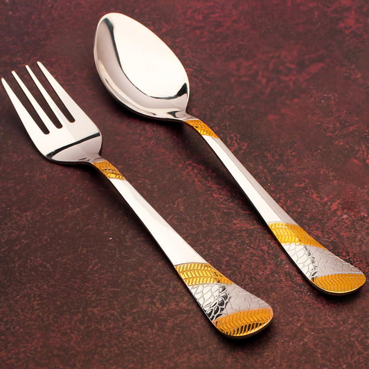 12pc Stainless Steel 24k Gold Cutlery | 18.5cm Spoons & Forks | Dining
