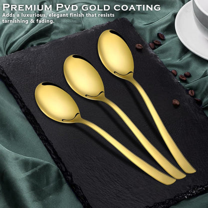 6-Piece Stainless Steel PVD Gold Soup Spoon Set | Premium 18.5cm Spoons for Home & Kitchen