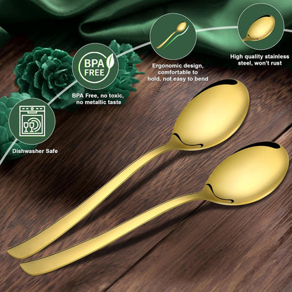 6-Piece Stainless Steel PVD Gold Soup Spoon Set | Premium 18.5cm Spoons for Home & Kitchen