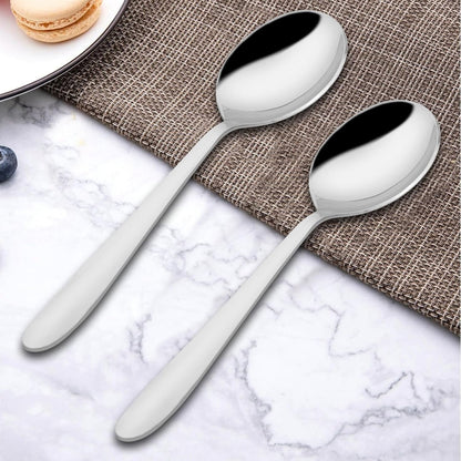 Stainless Steel Soup Spoon Set of 12 | 18 cm Tableware Spoons for Home & Kitchen | Sigma Design, Silver