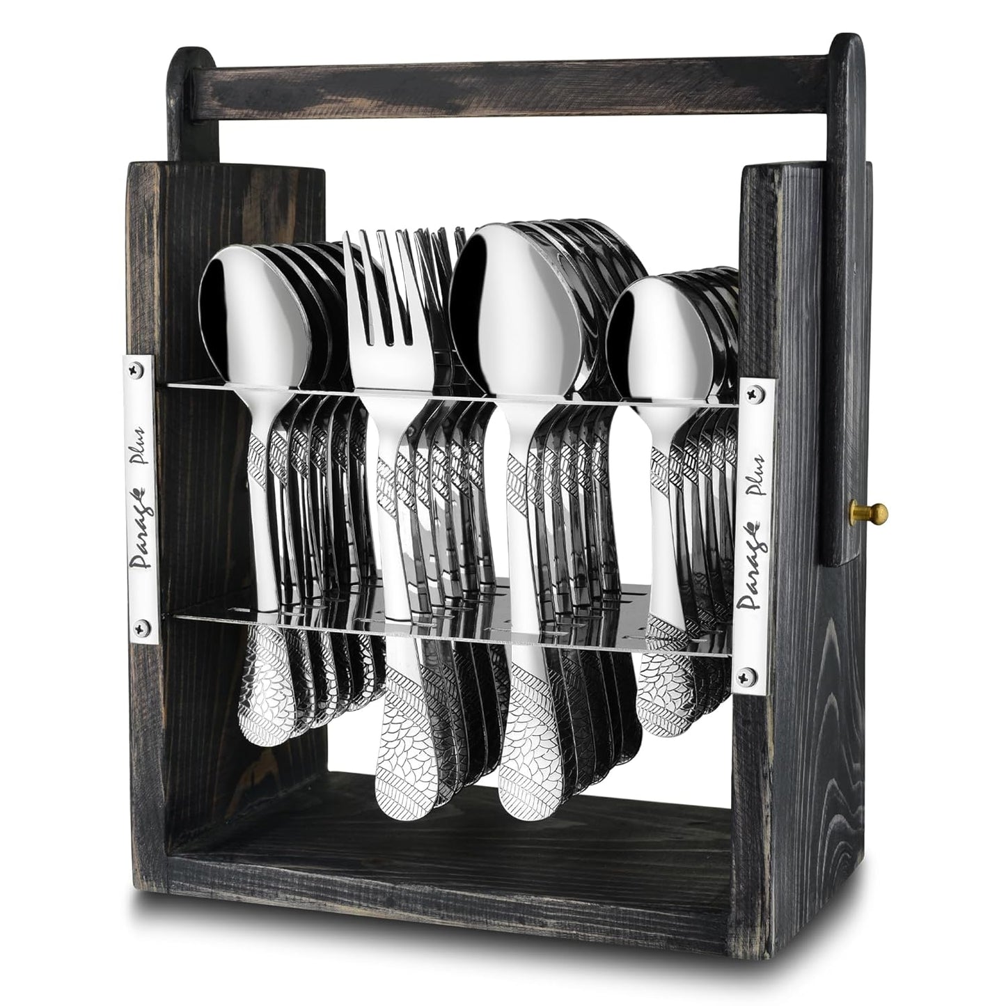 25 Pieces Stainless Steel Imperial Cutlery Set with Wooden Hanging Stand – Includes 6 Tea Spoons, 6 Table Spoons, 6 Table Forks, 6 Dinner Spoons, Stylish Dining Set