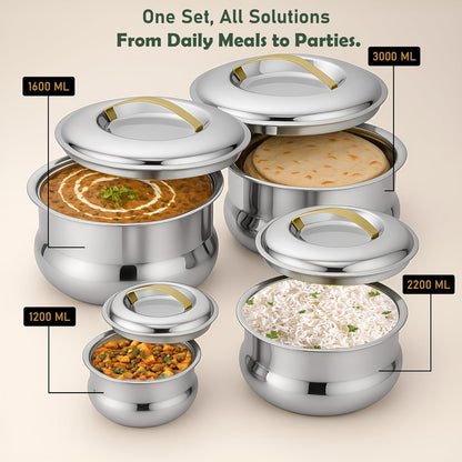 Lumia Stainless Steel Insulated Casserole 1600ml | 3-Layer Thermal Hot Pot | Mirror Finish, Premium Serveware