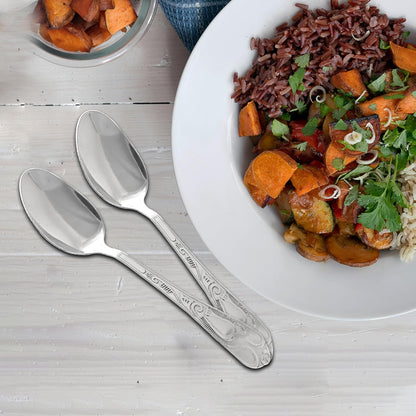 12 Pcs Stainless Steel Dinner Spoon Set | 15.5 cm Moti Table Spoons Silver