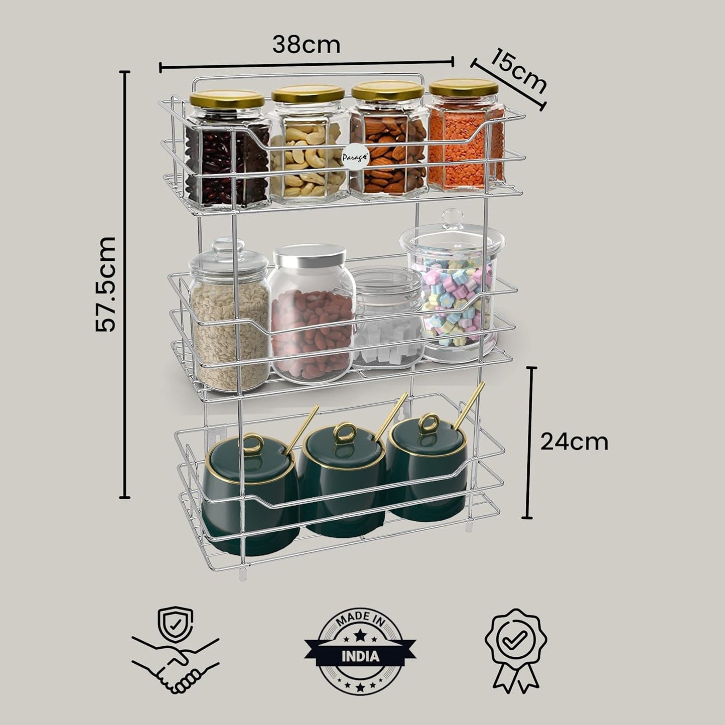 3 Tier Stainless Steel Kitchen Rack | Multipurpose Storage Shelf Silver