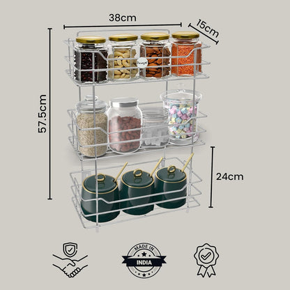 3 Tier Stainless Steel Kitchen Rack | Multipurpose Storage Shelf Silver