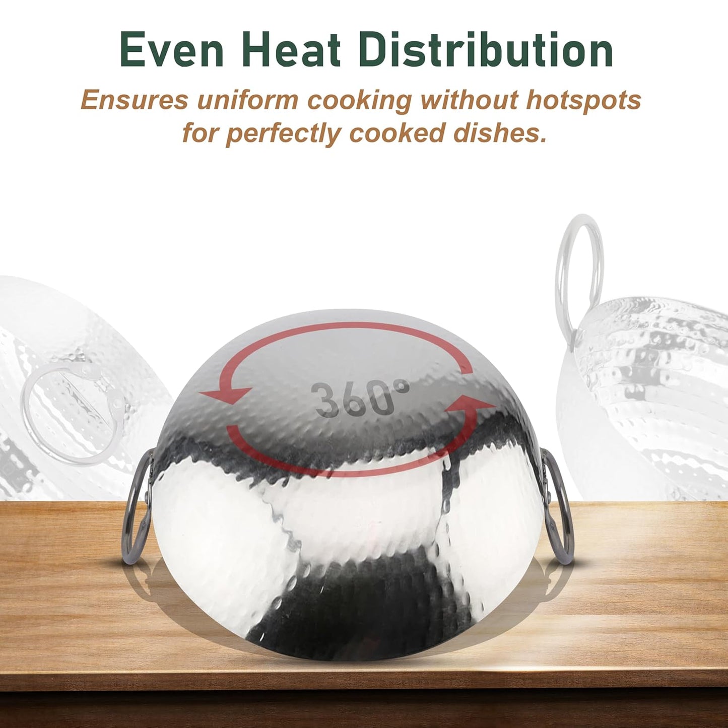 2 Pcs Stainless Steel Hammered Kadhai Set – Heavy Bottom for Cooking & Deep Frying, Gas Stove Friendly, Capacities 1.2 L & 2 L, Silver