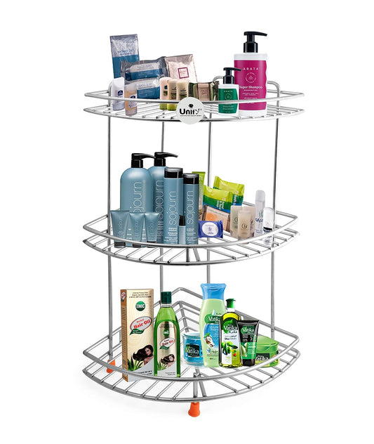 3-Tier Stainless Steel Kitchen Rack – Multipurpose Organizer & Corner Shelf for Kitchen & Bathroom, Wall-Mounted, 23×23×48 cm, Chrome Finish