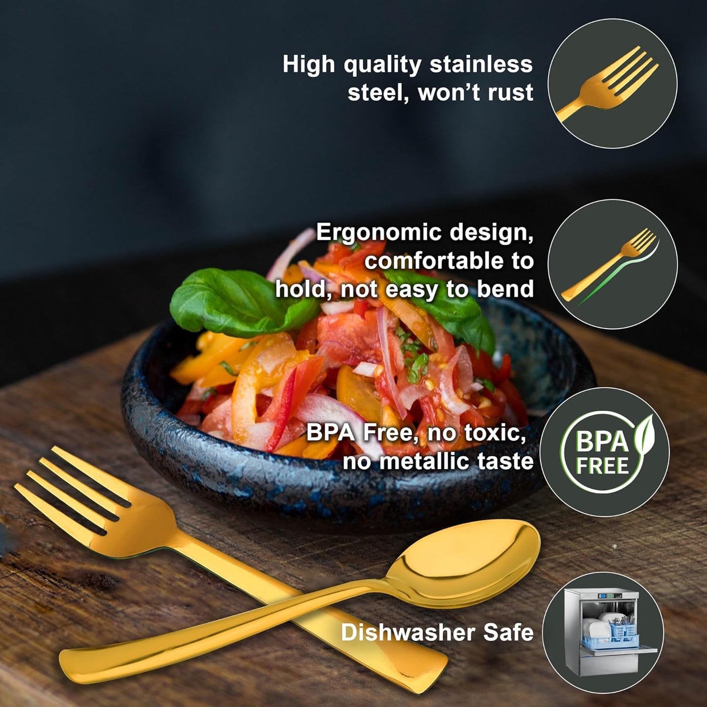 24pc Stainless Steel Golden Cutlery | Spoons Forks | Dining