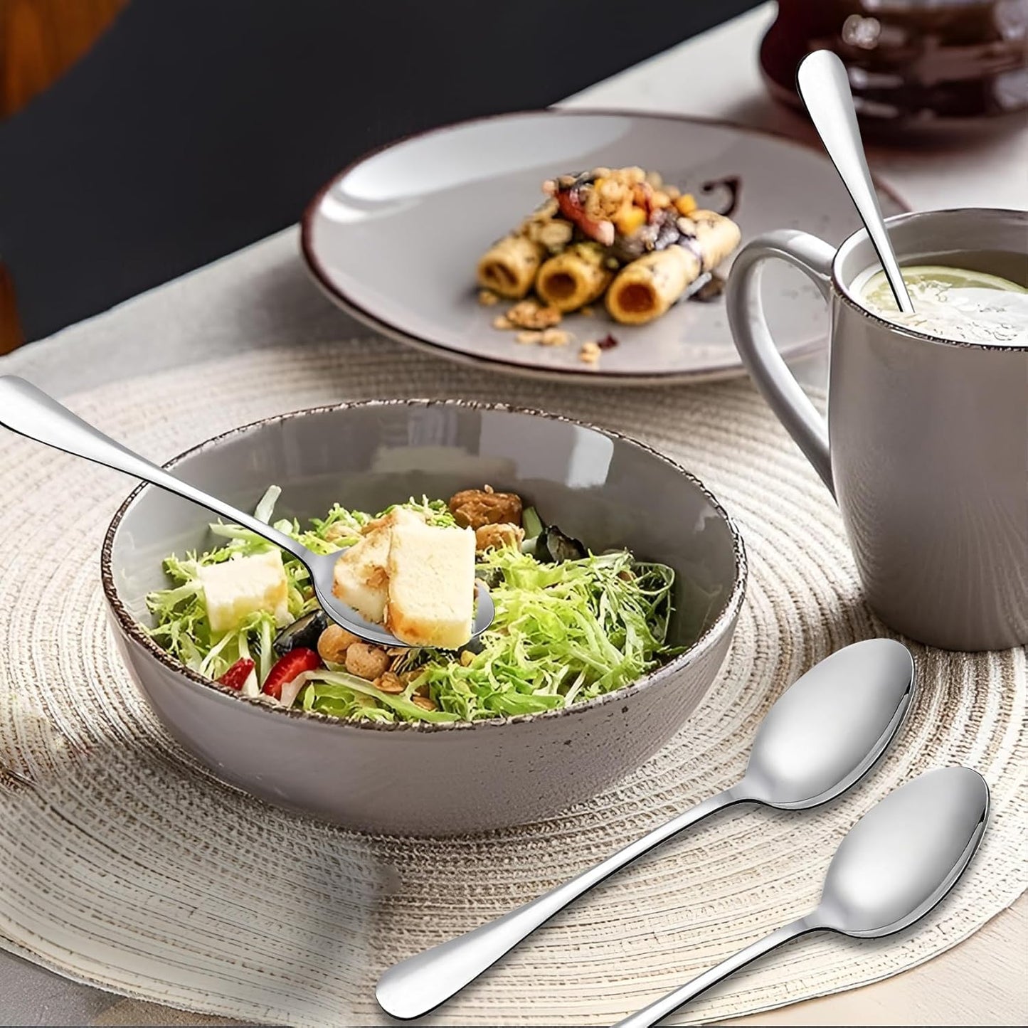 12 Pcs Stainless Steel Table Spoon Set for Tea, Coffee, Sugar & Dining Use