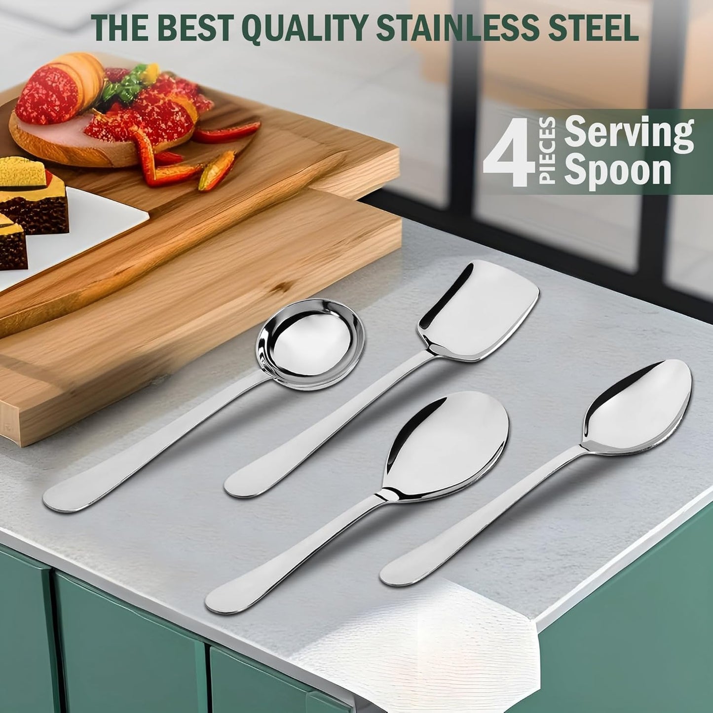 4-Piece Stainless Steel Serving Spoon Set | Heavy Gauge 1.8mm | Kitchen & Dining Use