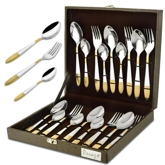 18pc Stainless Steel Golden Cutlery | Gift Box | Ivory Design