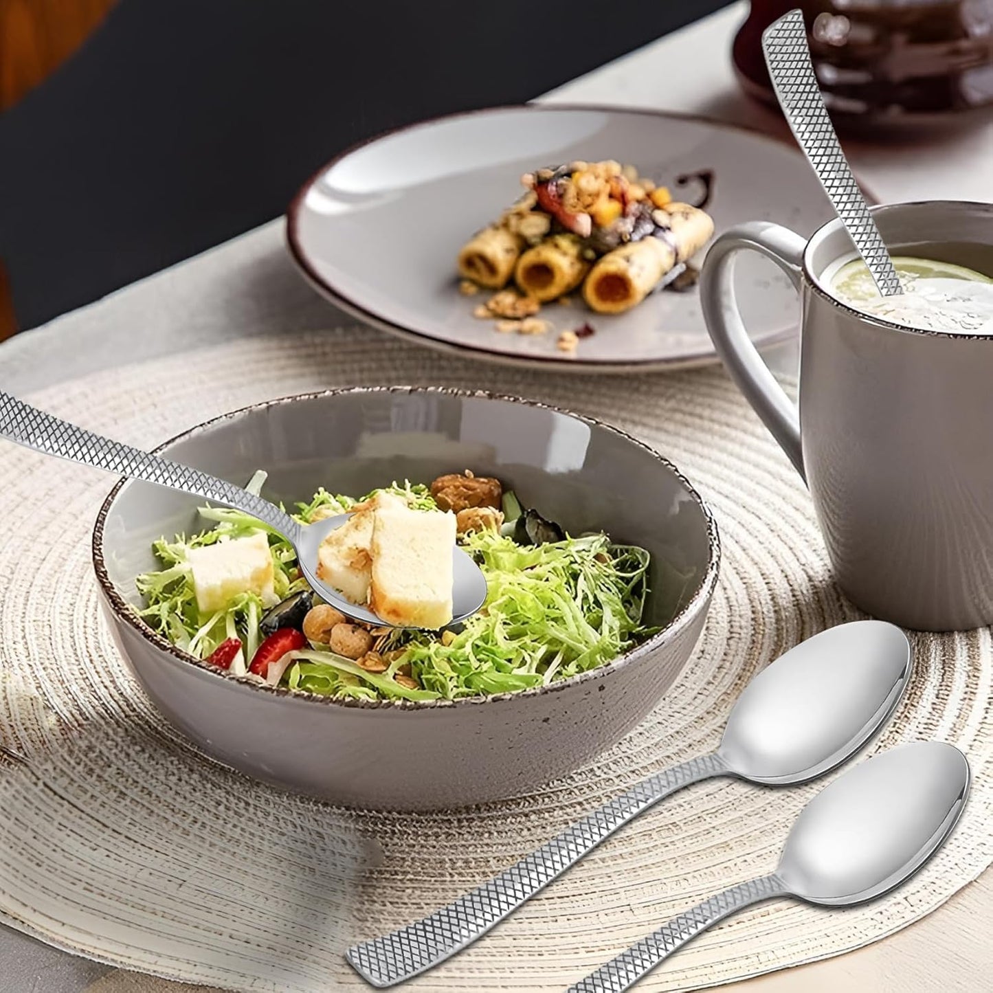 12 Pcs Stainless Steel Dinner Spoon Set with Mirror Finish for Home & Kitchen