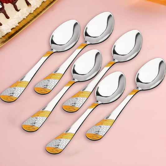 6 Pcs Stainless Steel 24K Gold Spoon Set – 16cm, Premium Spoons for Home & Kitchen, Luxury Tableware, Housewarming Gift, Imperial Design