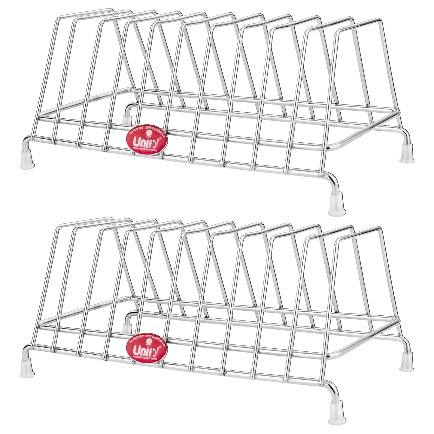 2 Pcs Stainless Steel Plate Rack & Lid Holder | Kitchen Utensil Stand (Silver)