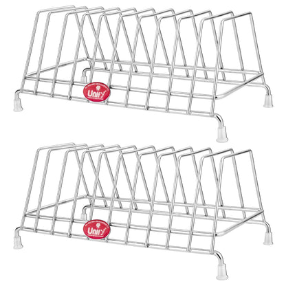 2 Pcs Stainless Steel Plate Rack & Lid Holder | Kitchen Utensil Stand (Silver)
