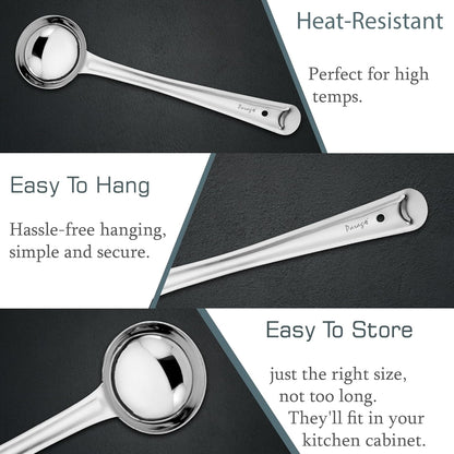 3 Pcs Stainless Steel Ladle Set for Kitchen Cooking & Serving – Karchi/Soup Ladle/Kalchun, Silver, Sizes 12.5” x1 & 11” x2