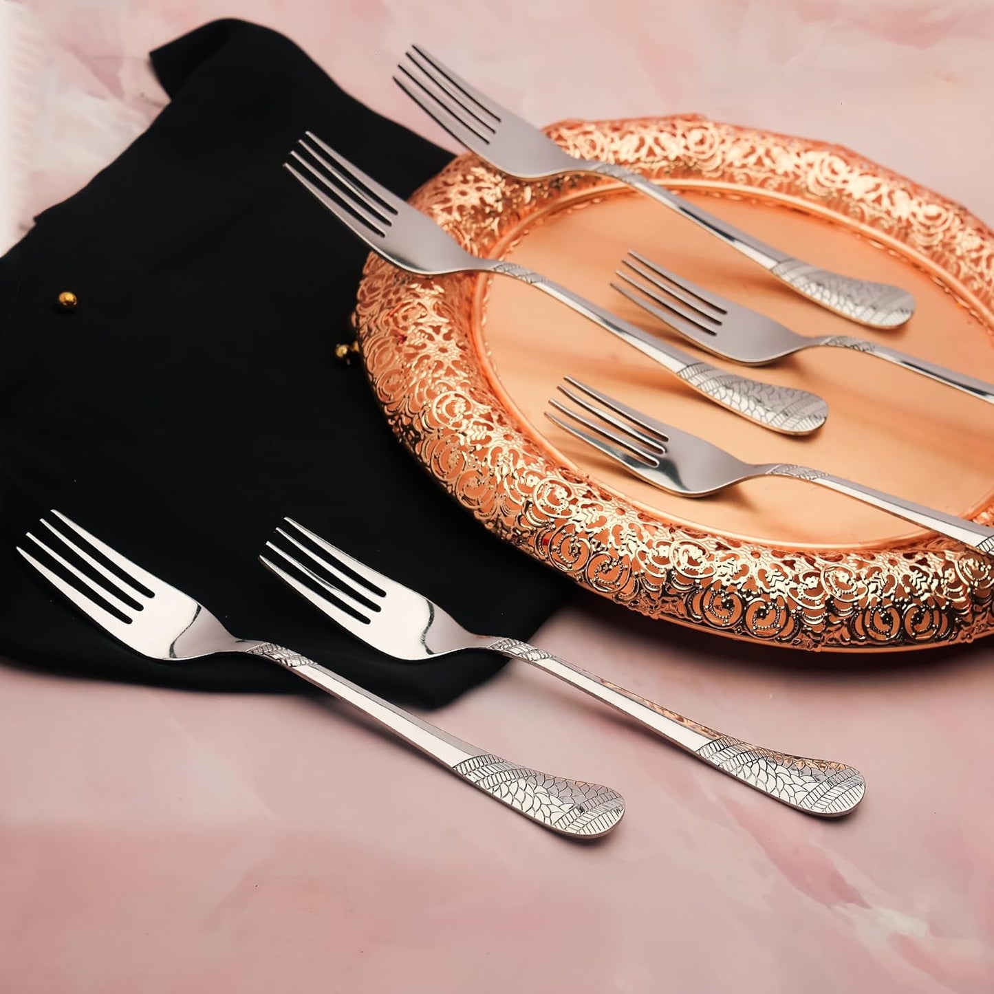 6 Pieces Stainless Steel Table Forks Set, 18.5 cm Premium Silver Dining Cutlery with Imperial Design – Luxury Tableware for Home & Kitchen