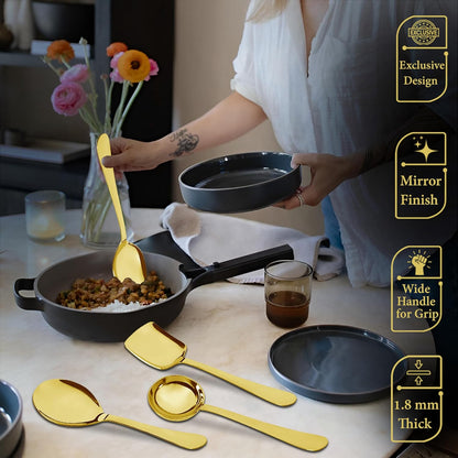 3 Pcs Stainless Steel Gold Serving Spoons Set – Heavy Gauge Kitchen Use