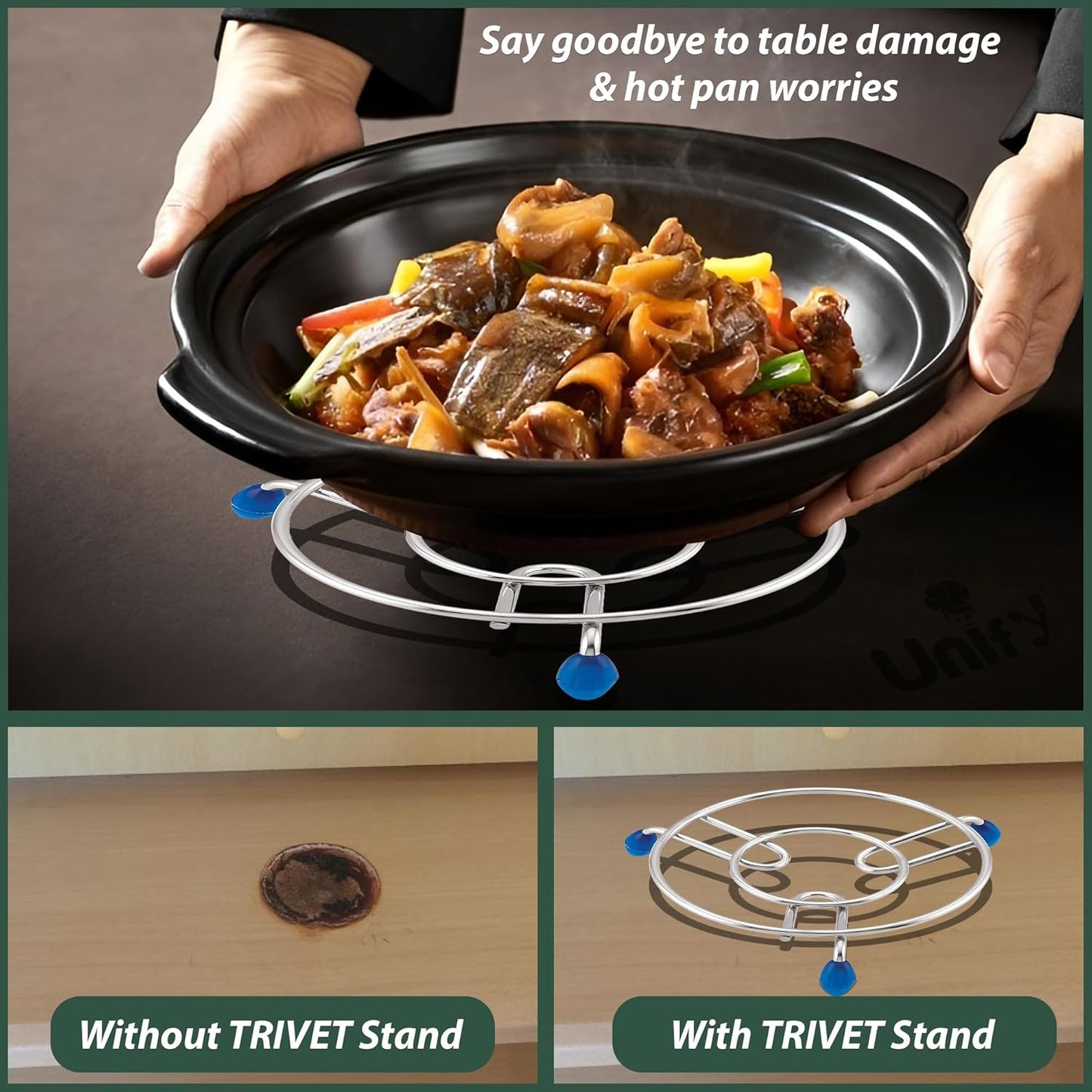 3-Piece Stainless Steel Trivet Set | Hot Pot Mat & Pan Stand | Kitchen & Dining Use (6,7,8 inch)