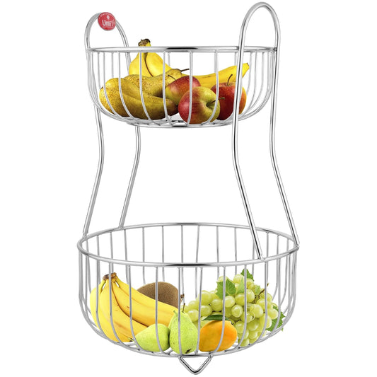 2-Tier Stainless Steel Fruit Basket – Round, 1 kg, Kitchen & Dining Table Stand