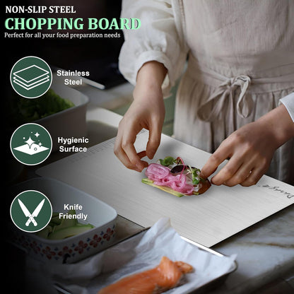 Stainless Steel Countertop Chopping Board with Lip – L-Shape 41x31 cm for Meat, Fruits, Vegetables, Heavy Duty, Rust-Free, Kitchen & Professional Use