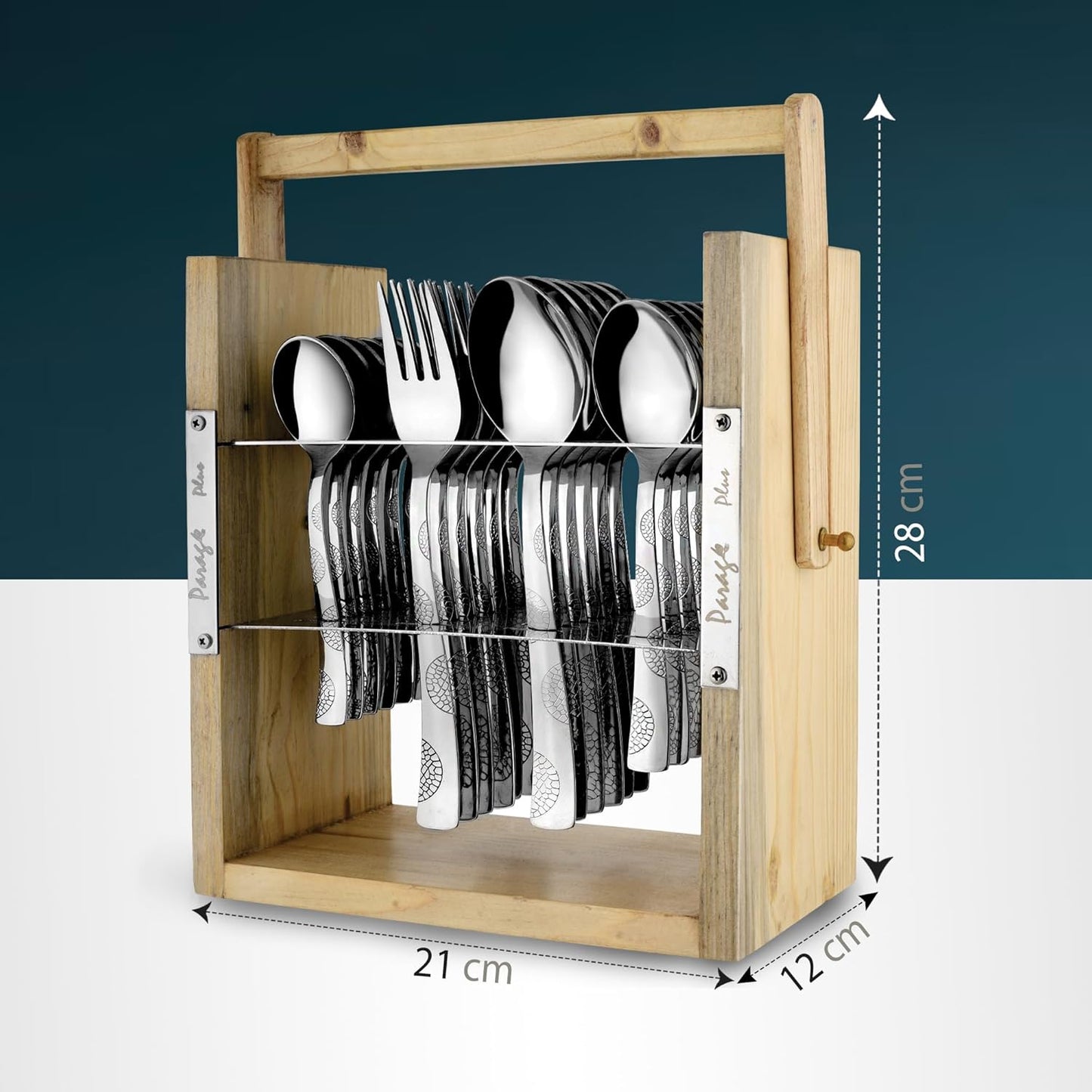 25 Pcs Moonpress Stainless Steel Cutlery Set | 6 Tea Spoons, 6 Table Spoons, 6 Forks, 6 Dinner Spoons | Stylish, Wooden Stand, Dining