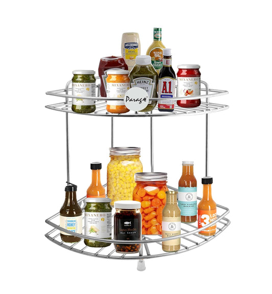 2-Tier Stainless Steel Kitchen Rack – 23×23×31 cm, Multipurpose Corner Shelf