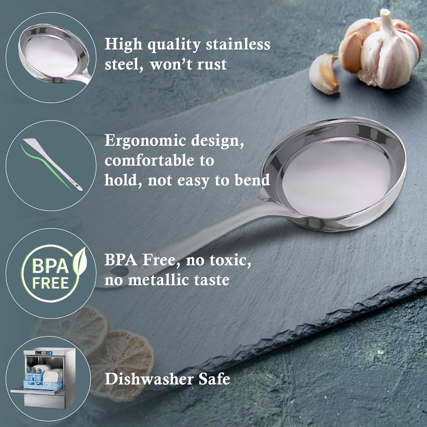 Stainless Steel Dosa Ladle, 20.5 cm Heavy Gauge – Flat Base Spatula & Spoodle Spoon for Cooking, Silver Finish