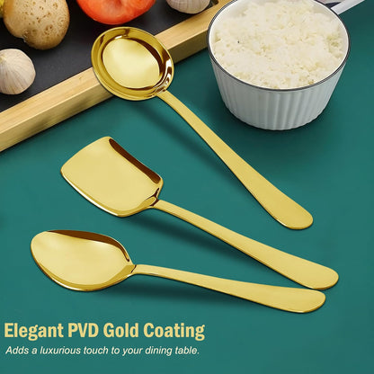 6 Pcs Stainless Steel Gold Serving Spoons Set – Heavy Gauge Kitchen Use