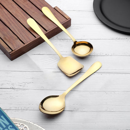 6 Pcs Stainless Steel Gold Serving Spoons Set – Heavy Gauge Kitchen Use