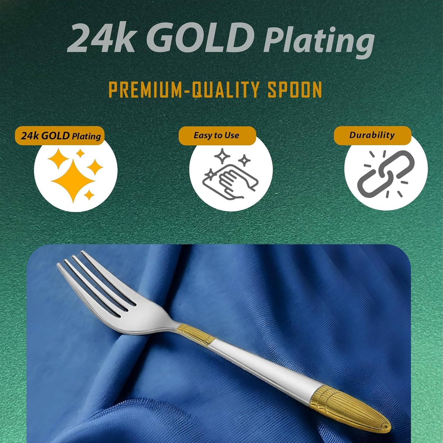6 Pieces Stainless Steel 24K Gold Forks Set – 18 cm Premium Ivory Design Cutlery