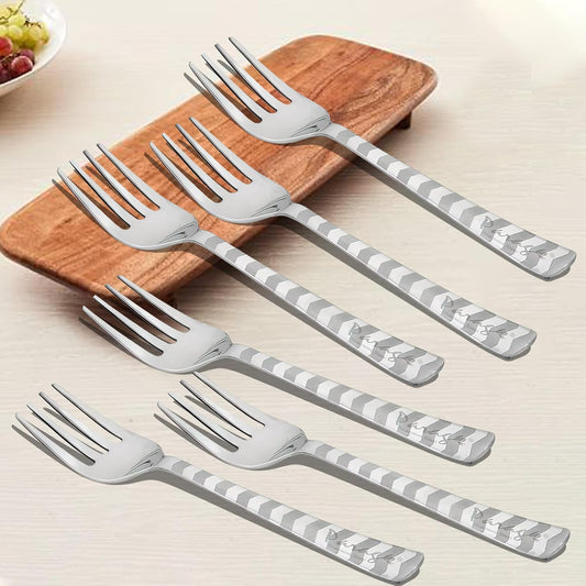 6 Pcs Stainless Steel Dinner Fork Set – 18cm, Premium Fruit & Dining Forks for Home & Kitchen, Shiny Sturdy Handle, Arrow Design